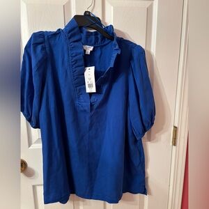 CROWN&IVY ladies ruffled neck,short sleeve shirt! Sz2x! New with tags blue!